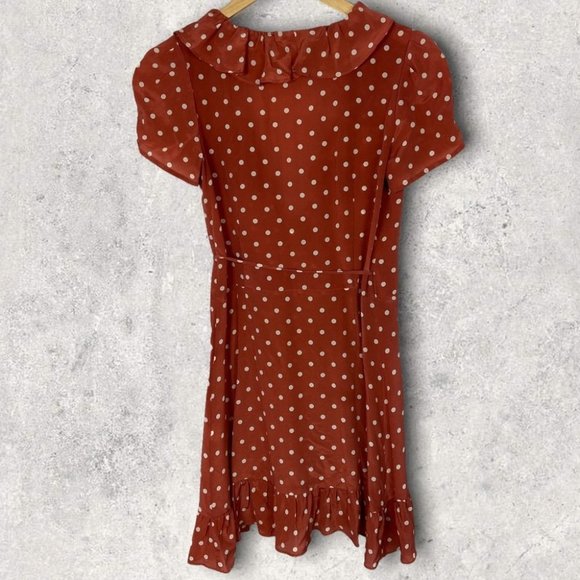 Realisation Par 100% Silk Brown Polka Dot Ruffle Wrap Dress Size XS Valentina - Picture 5 of 11